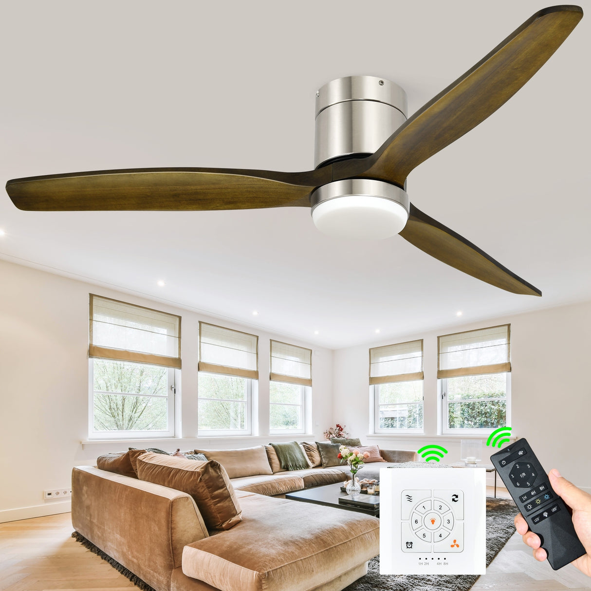52 inch 6-Speed LED Smart Ceiling Fan with Remote Control and Light Kit Included