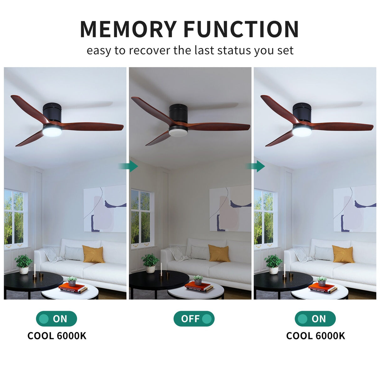 52 inch 6-Speed LED Smart Ceiling Fan with Remote Control and Light Kit Included