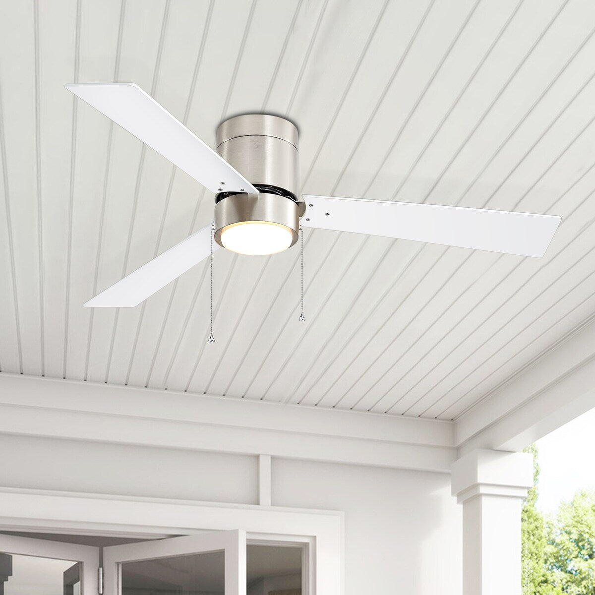 52" 3-Blade Flush Mount LED Ceiling Fan with Light and Pull Chain