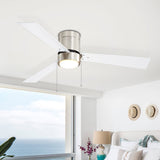 52" 3-Blade Flush Mount LED Ceiling Fan with Light and Pull Chain