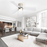 52" 3-Blade Flush Mount LED Ceiling Fan with Light and Pull Chain