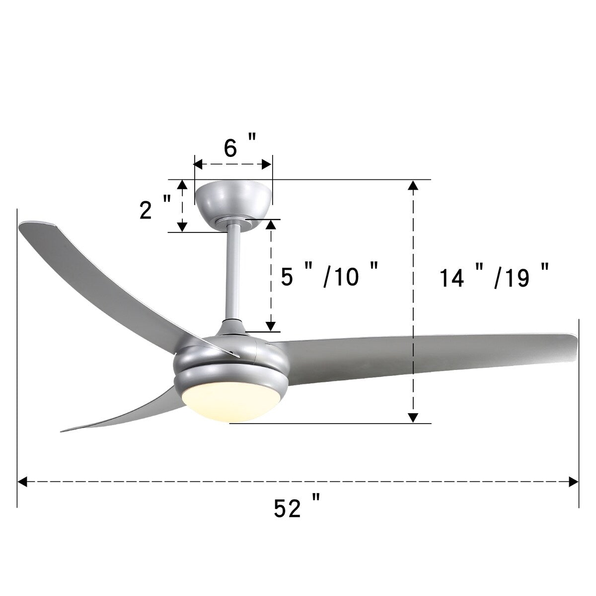 52" 3-Blade Reversible LED Ceiling Fan with Remote Control