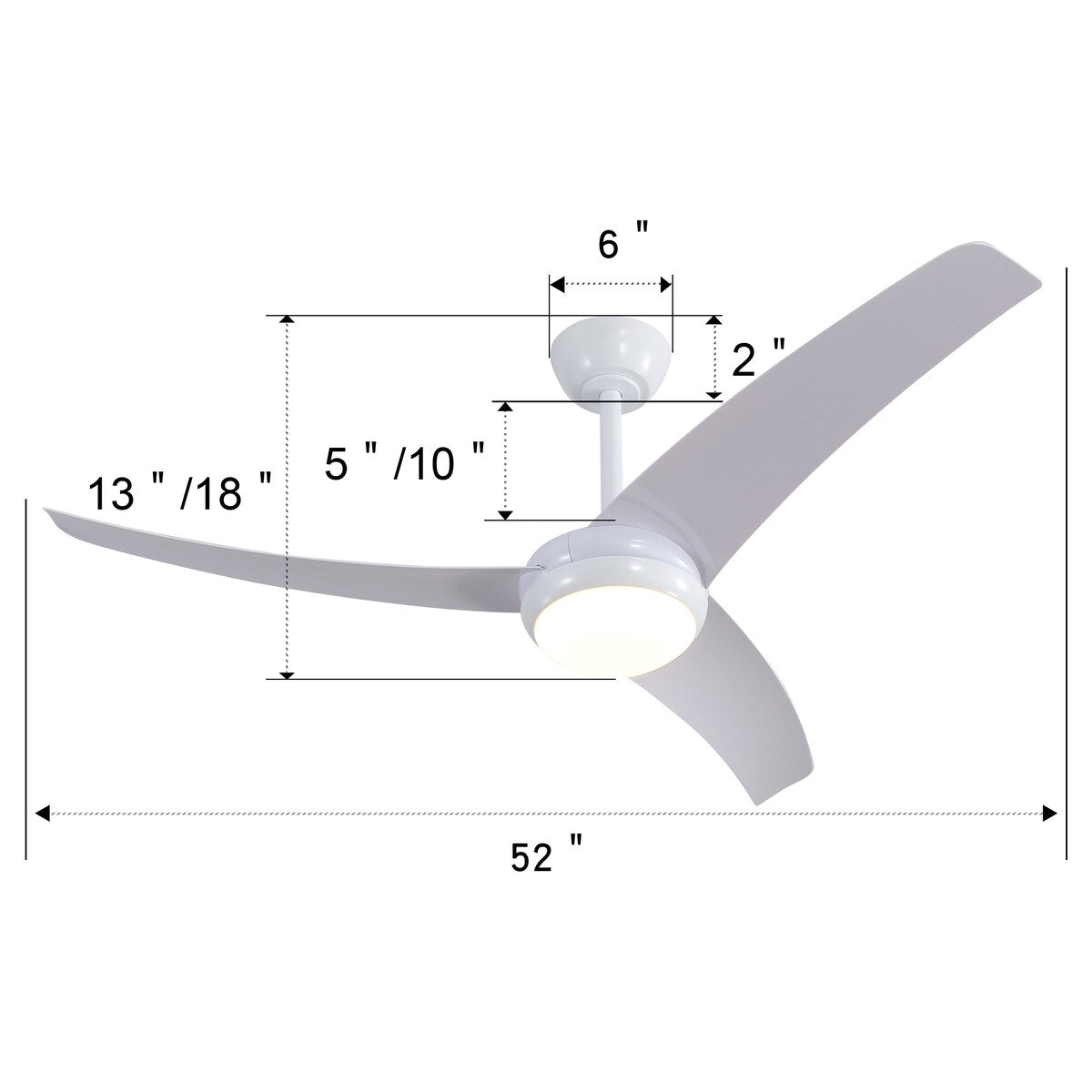 52" 3-Blade Reversible LED Ceiling Fan with Remote Control