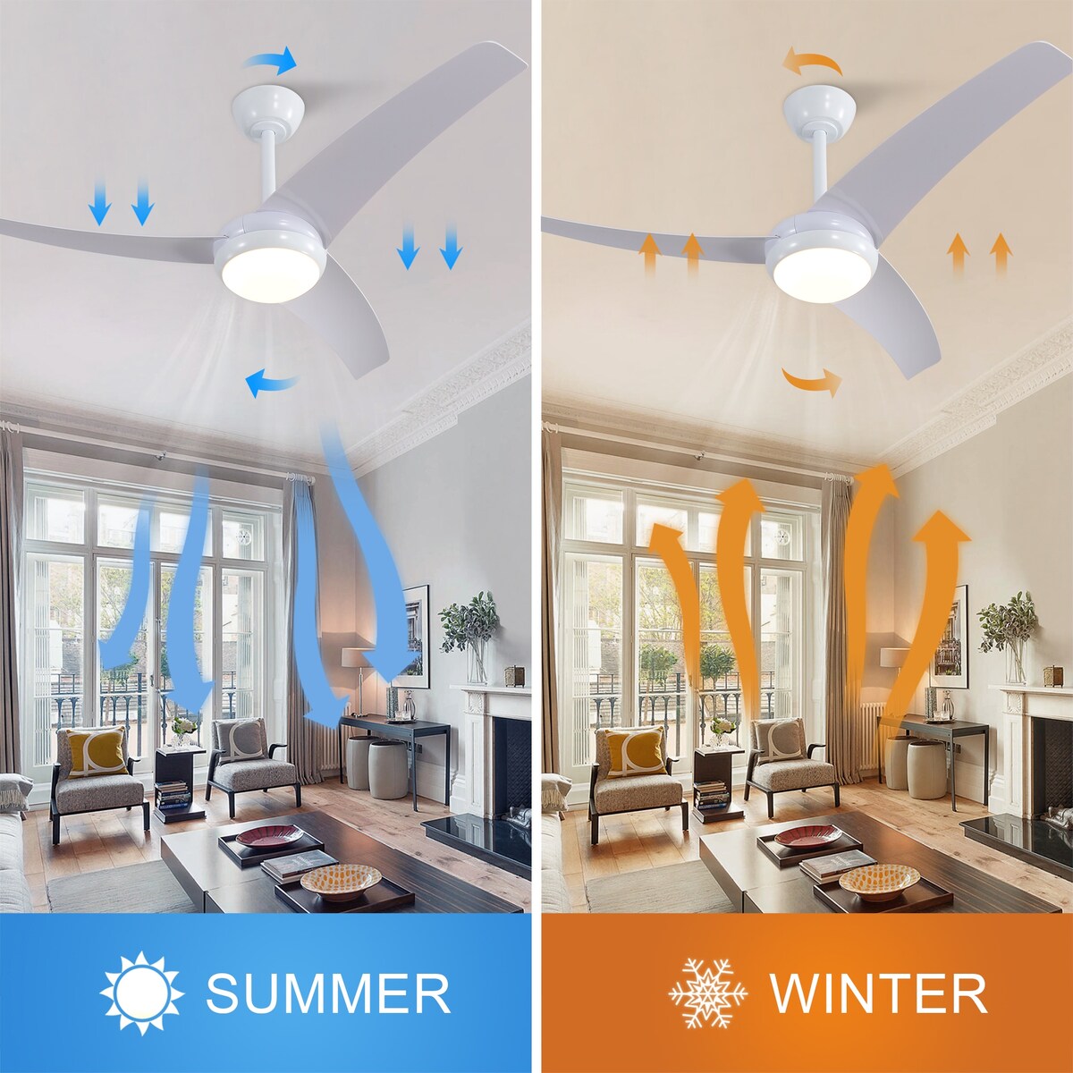 52" 3-Blade Reversible LED Ceiling Fan with Remote Control