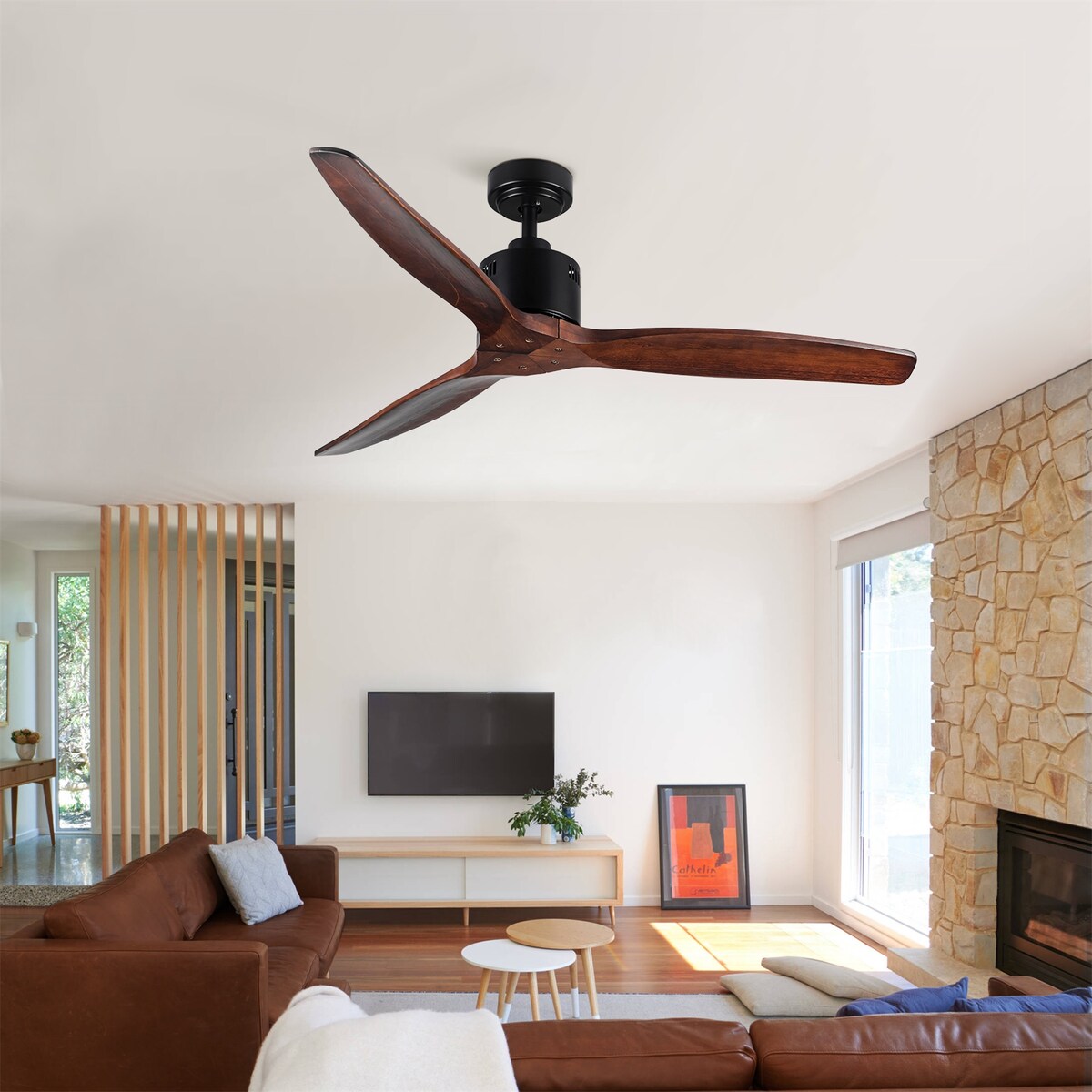 52" Antique Brown Ceiling Fan without Light with Remote Control