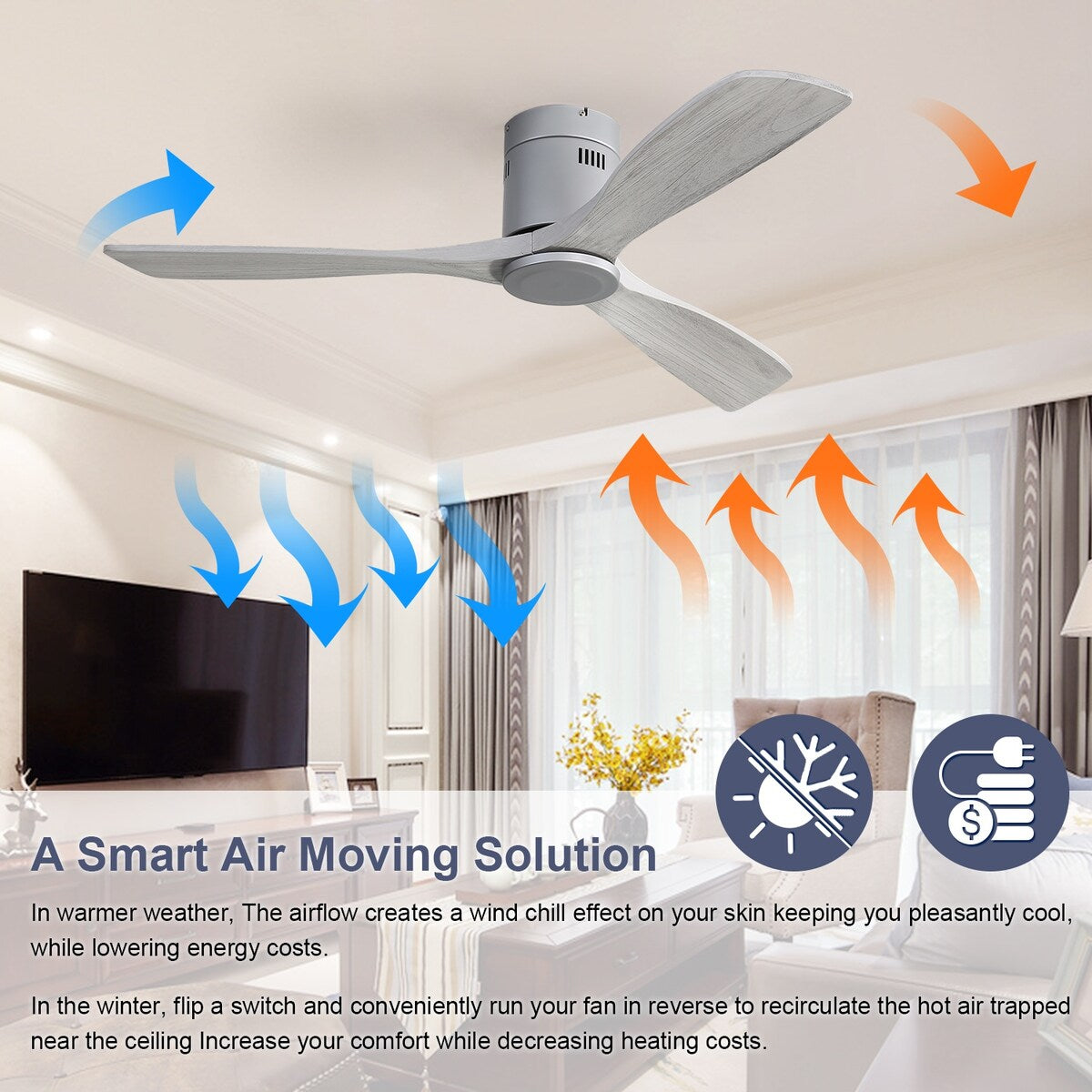 52" Brown Wood Ceiling Fan with 6 Speeds and DC Motor