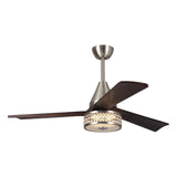 52" Brushed Nickel Wood 3-Blade Dimmable LED Ceiling Fan with Remote