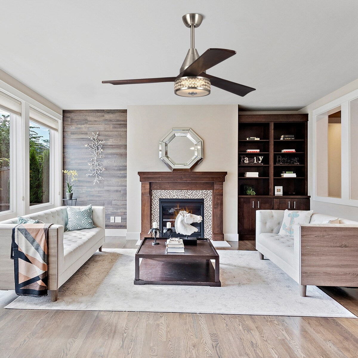 52" Brushed Nickel Wood 3-Blade Dimmable LED Ceiling Fan with Remote