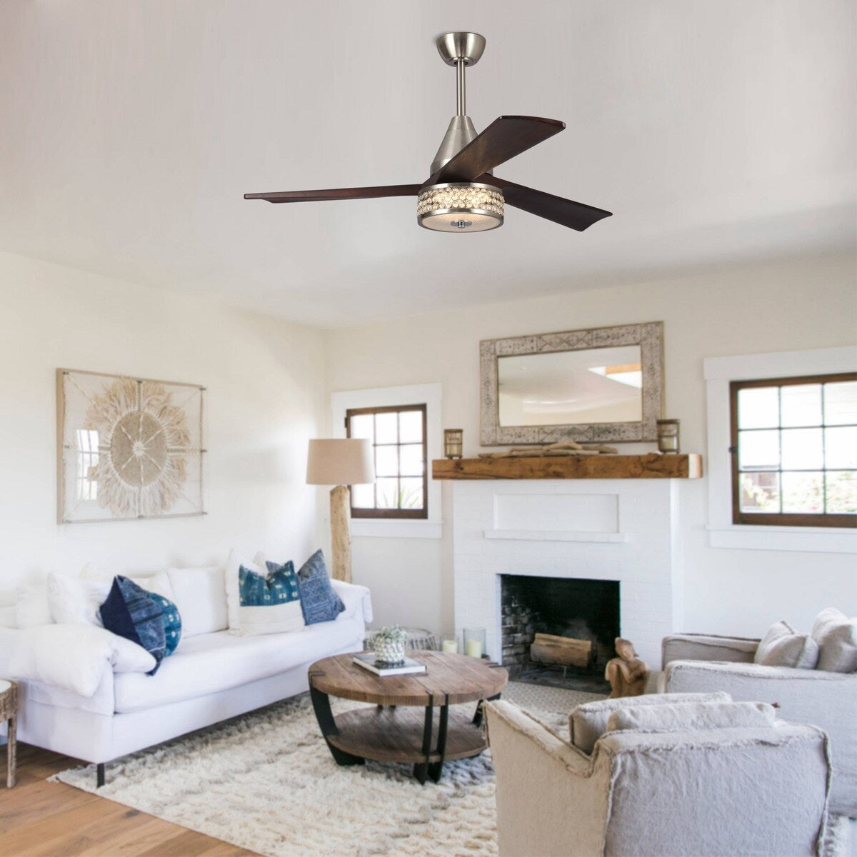 52" Brushed Nickel Wood 3-Blade Dimmable LED Ceiling Fan with Remote