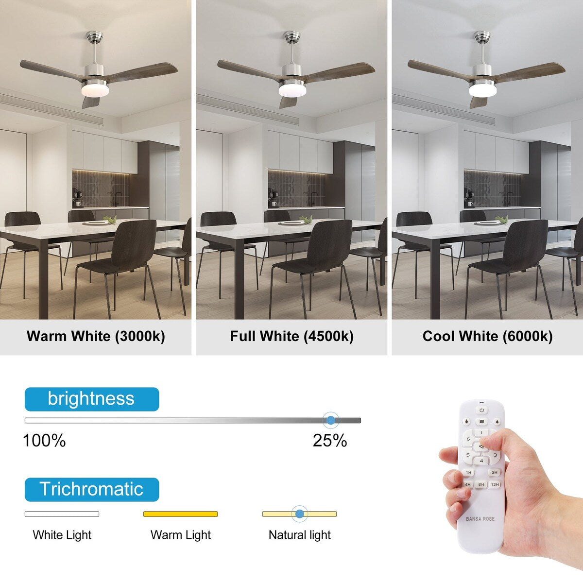 52" Ceiling Fan Light with Remote Control for Living Room