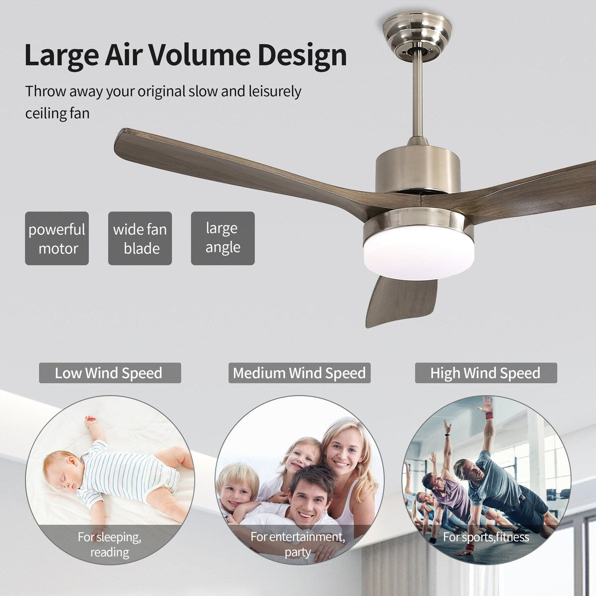 52" Ceiling Fan Light with Remote Control for Living Room