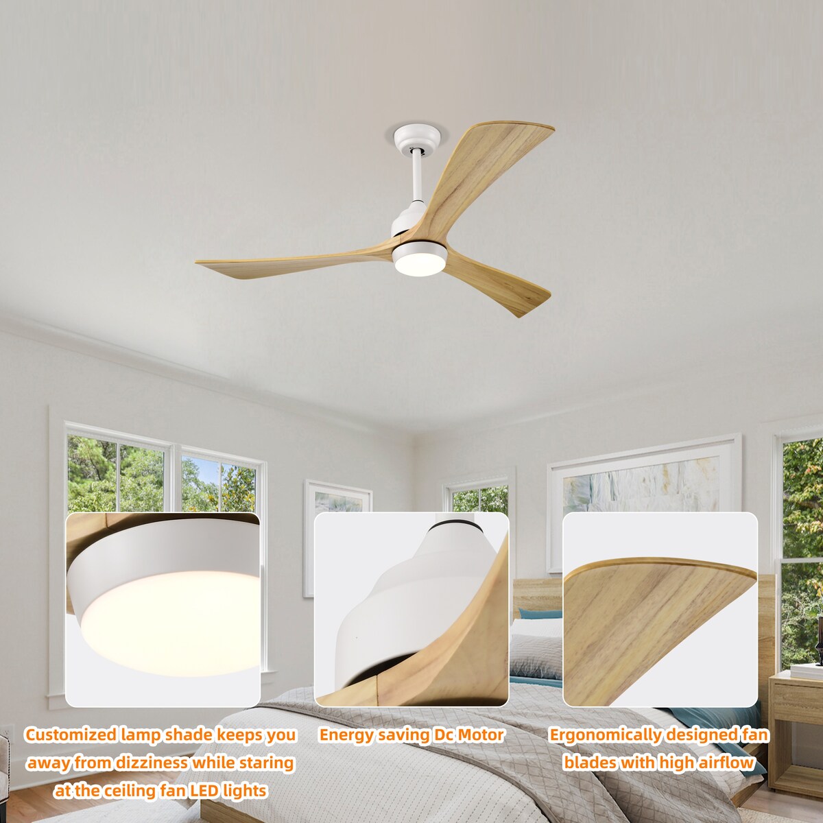 52" Ceiling Fan with Lights Remote Control
