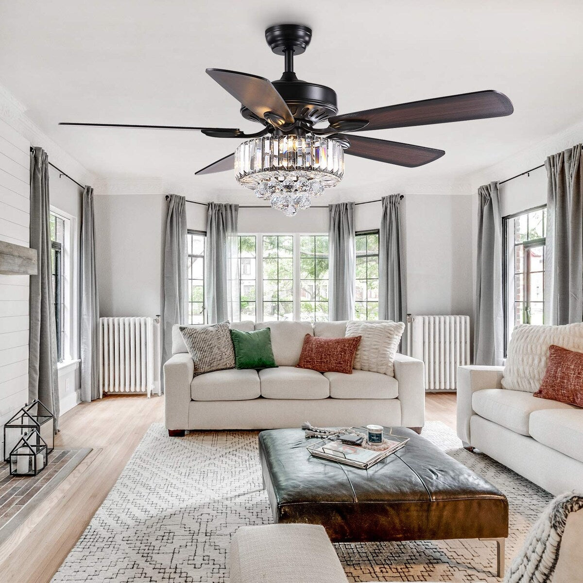 52" Crystal Chandelier Ceiling Fan with Lights and Remote