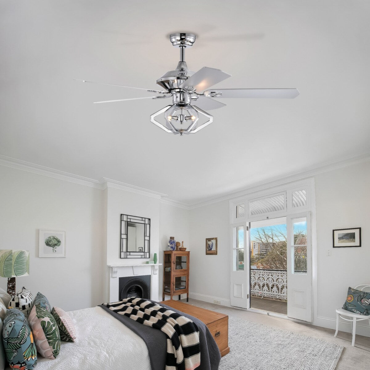 52" Dual Wood 5-Blade Crystal Ceiling Fan with Remote