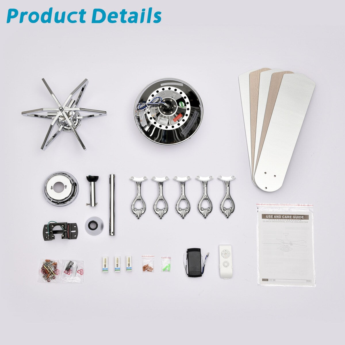 52" Dual Wood 5-Blade Lighted Indoor Ceiling Fan with Remote
