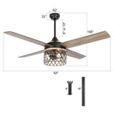 52" Farmhouse 3-Light Wooden 4-Blade Ceiling Fan with Remote
