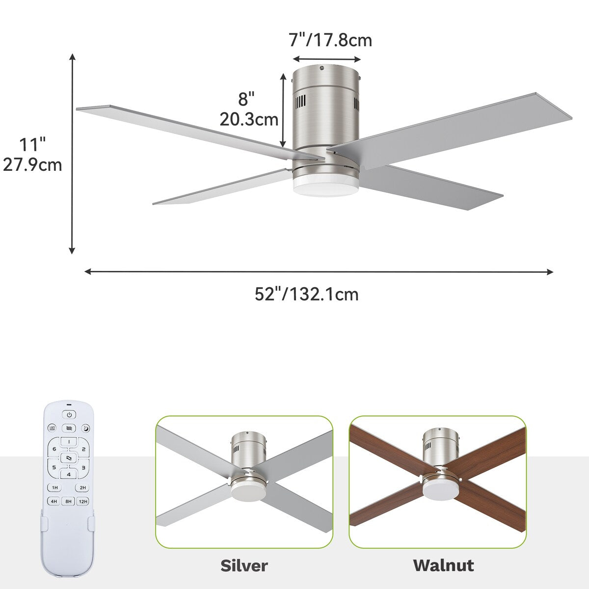 52" Flush Mount Ceiling Fan with Light and Remote, Modern for Indoor DC Motor