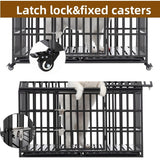 52" Heavy Duty Dog Crate Large Dog cage Strong Metal Dog Kennels and Crates for Large Dogs with 4 Lockable Wheels