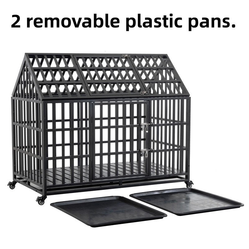 52" Heavy Duty Dog Crate Large Dog cage Strong Metal Dog Kennels and Crates for Large Dogs with 4 Lockable Wheels