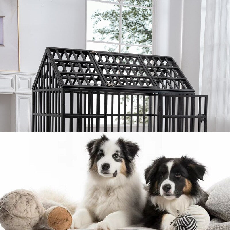 52" Heavy Duty Dog Crate Large Dog cage Strong Metal Dog Kennels and Crates for Large Dogs with 4 Lockable Wheels