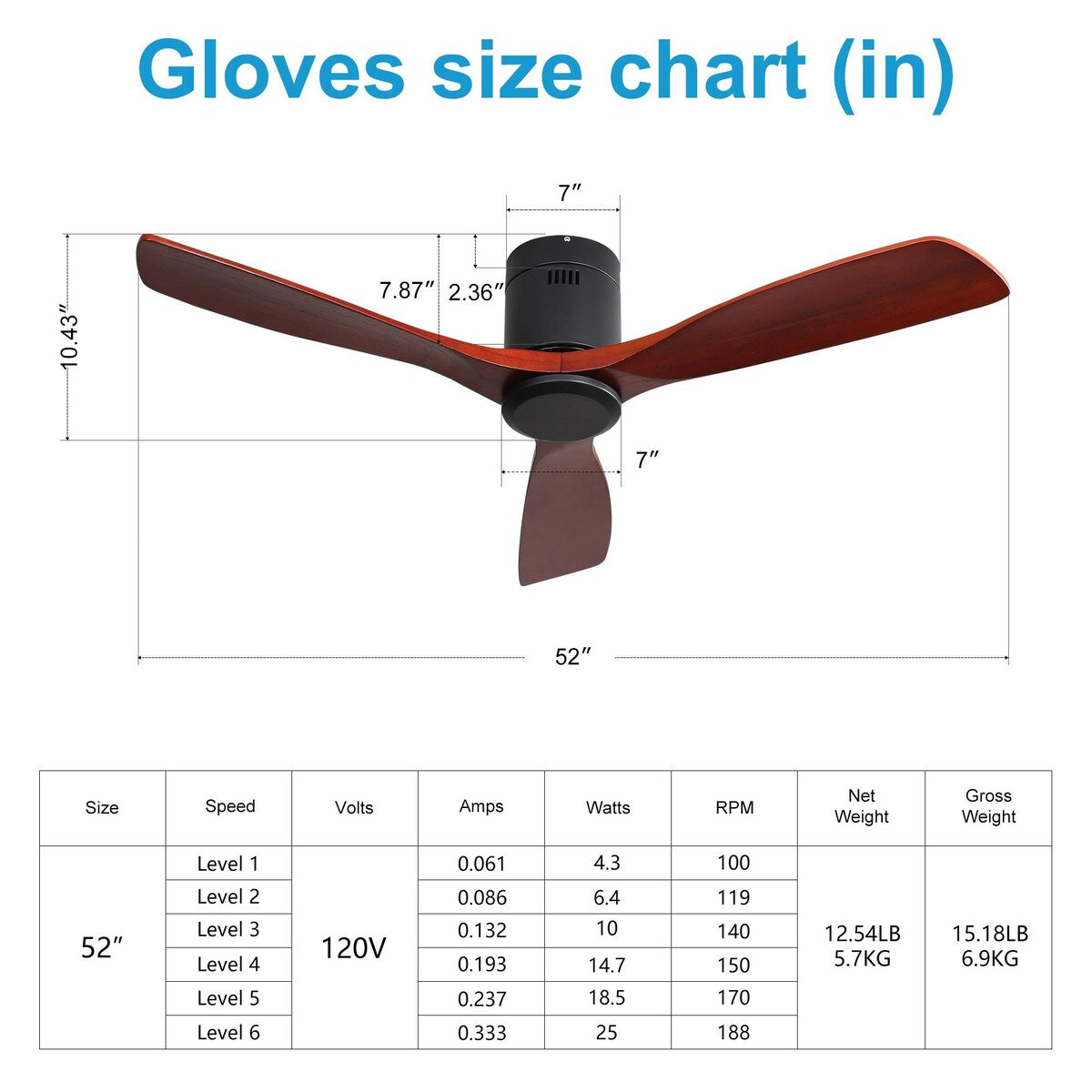 52" Matte Black Indoor/Outdoor Ceiling Fan with Remote Control and Reversible DC Motor for Living Room, Patio, and Bedroom