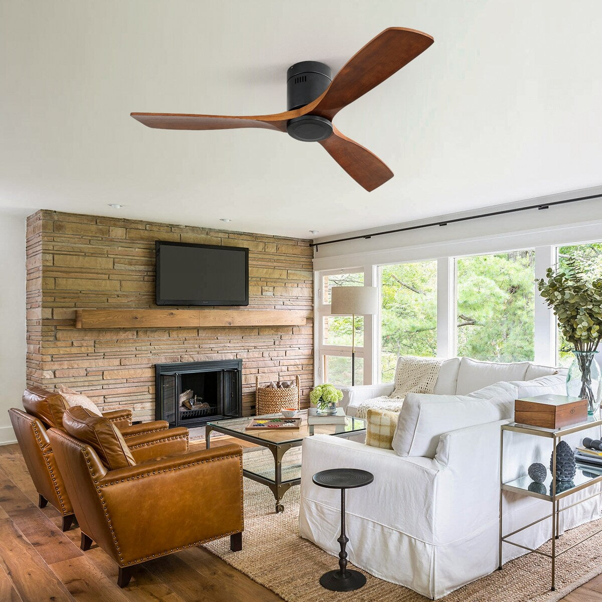 52" Matte Black Walnut Remote Control Ceiling Fan