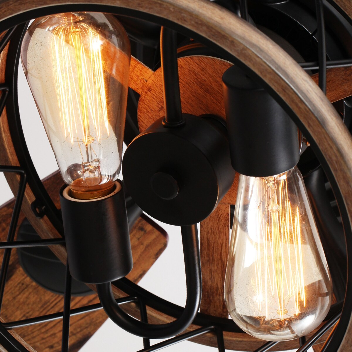 52-in Matte Black Wood Industrial Chandelier Ceiling Fan with Light Kit and Downrod