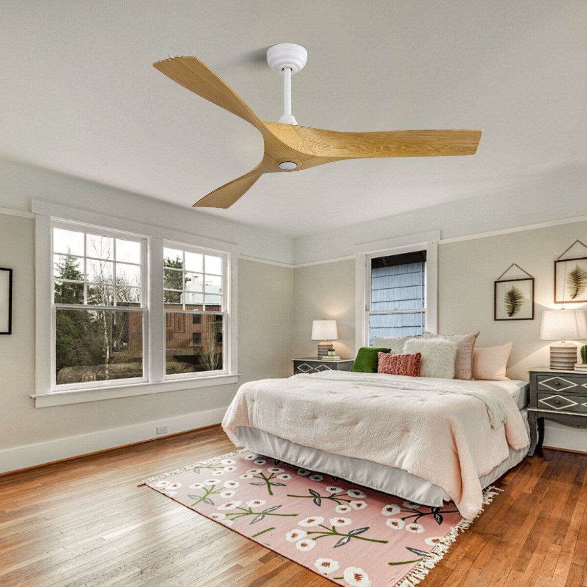 52" Matte White Smart Ceiling Fan Without Lights, 6 Speed