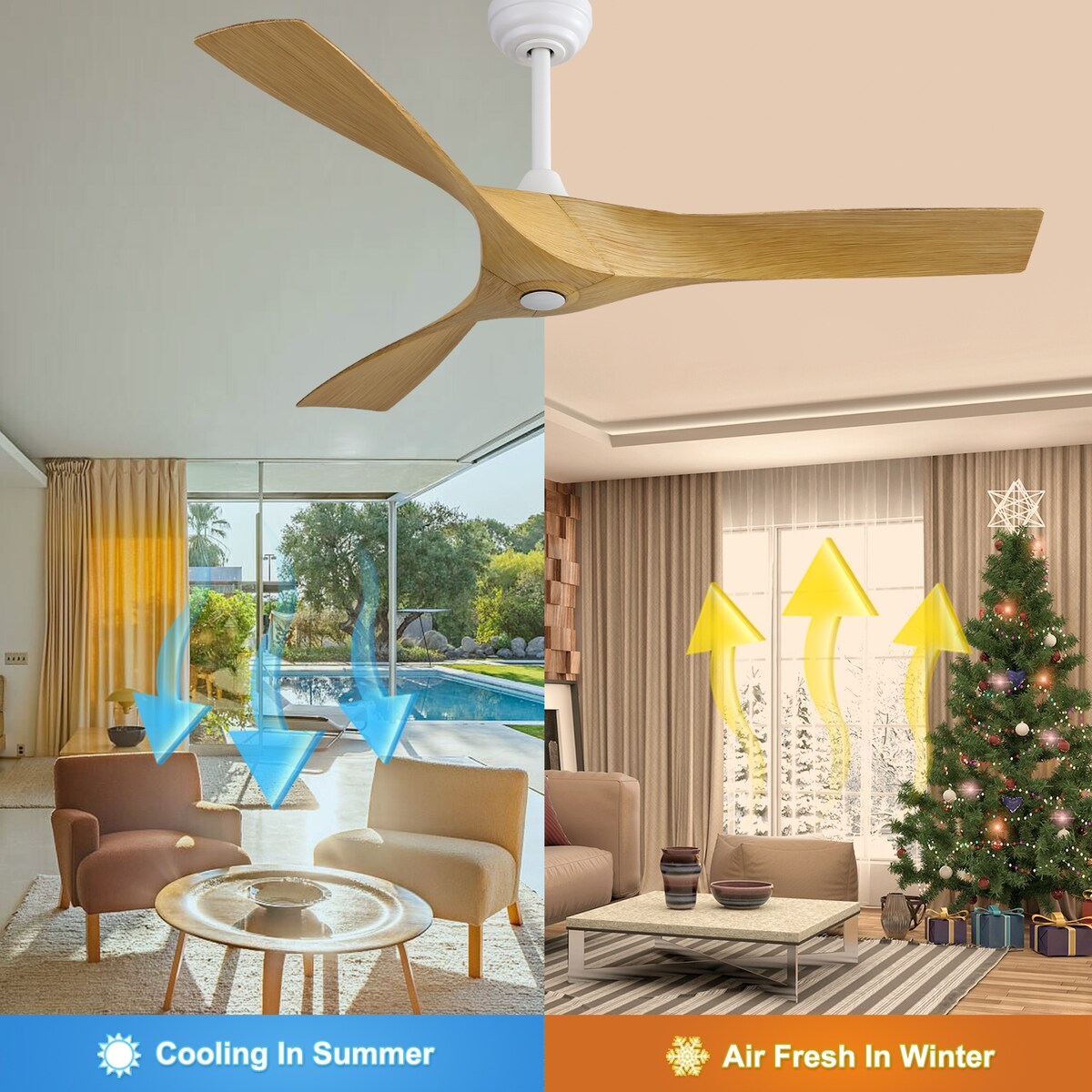 52" Matte White Smart Ceiling Fan Without Lights, 6 Speed