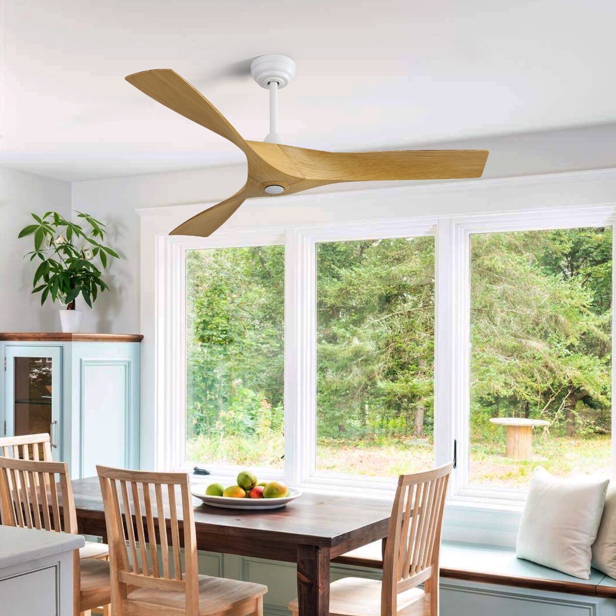 52" Matte White Smart Ceiling Fan Without Lights, 6 Speed