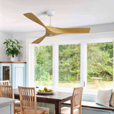 52" Matte White Smart Ceiling Fan Without Lights, 6 Speed