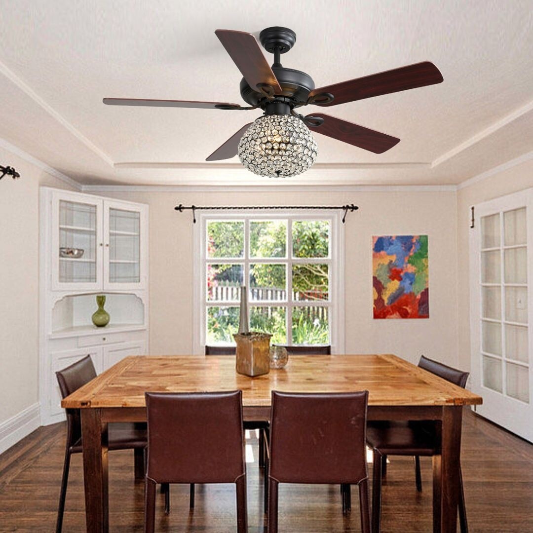 52" Modern Crystal Ceiling Fan With Light and 3 Speed Wind