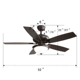 52" Modern Crystal Ceiling Fan with Light and Remote Control