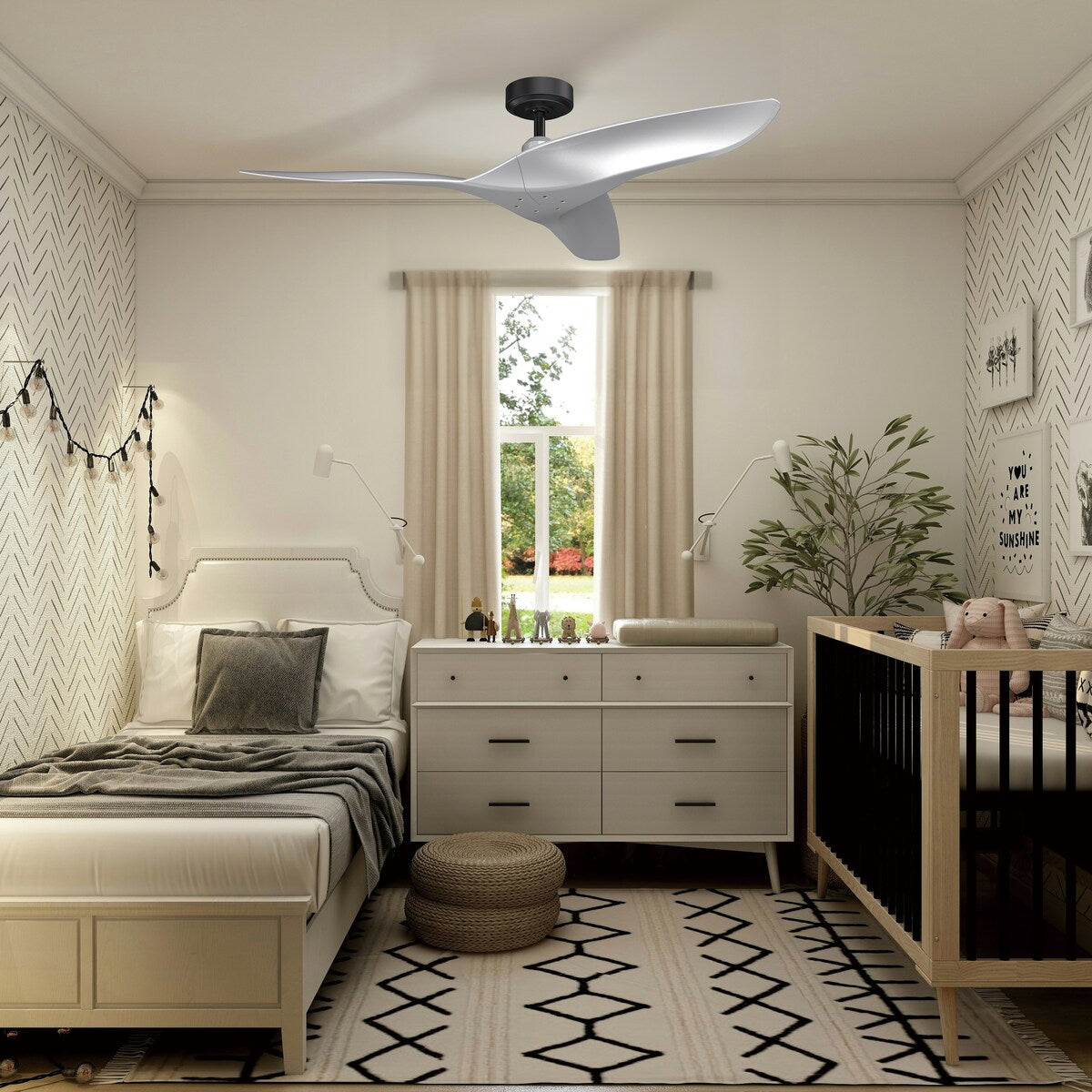 52" Modern Silver ABS 3-Blade Outdoor Ceiling Fan without Light