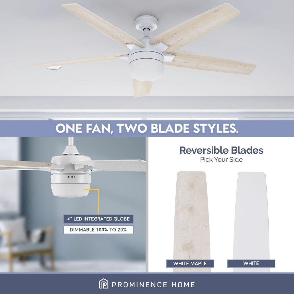 52" Prominence Home Dorsey IO Modern SMART Ceiling Fan, Bright White