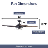 52" Prominence Home Freyr Textured Black Indoor/Outdoor LED Ceiling Fan with Light, Remote Control - 52
