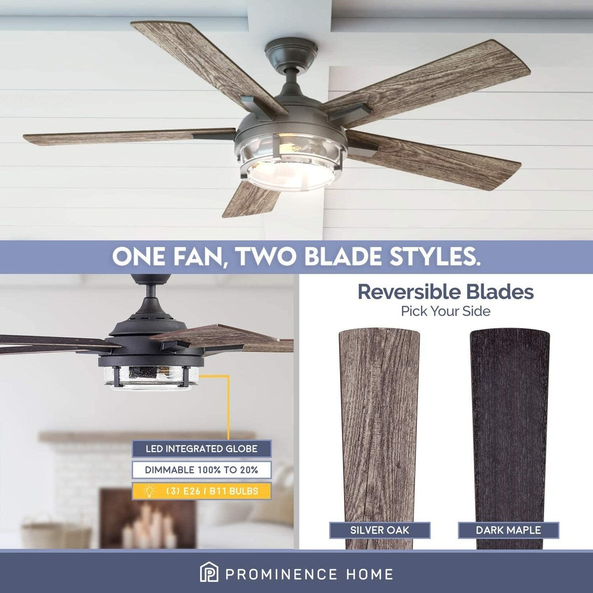 52" Prominence Home Freyr Textured Black Indoor/Outdoor LED Ceiling Fan with Light, Remote Control - 52