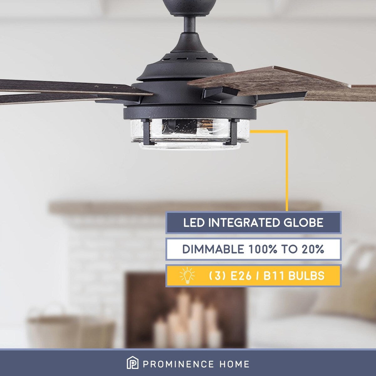 52" Prominence Home Freyr Textured Black Indoor/Outdoor LED Ceiling Fan with Light, Remote Control - 52