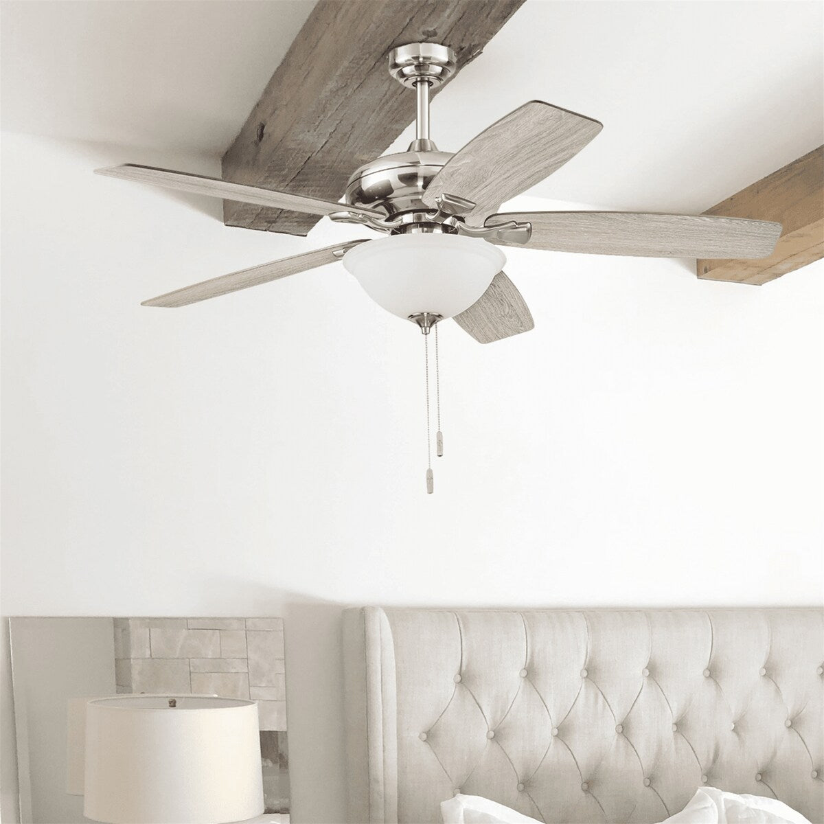 52" Satin Nickel 5 Blade Bowl Ceiling Fan