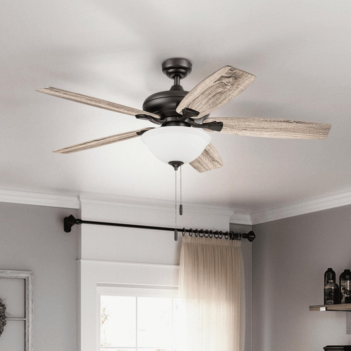 52" Satin Nickel 5-Blade Bowl Ceiling Fan
