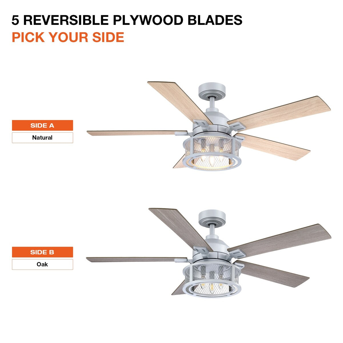 52" Silver Metal Mesh Reversible 5-Blade LED Ceiling Fan with Remote