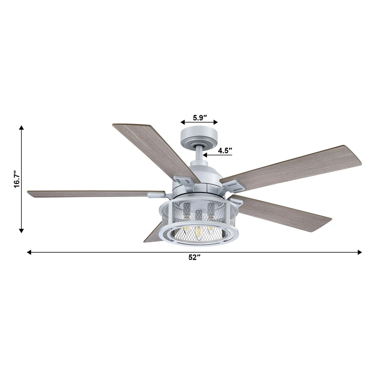 52" Silver Metal Mesh Reversible 5-Blade LED Ceiling Fan with Remote
