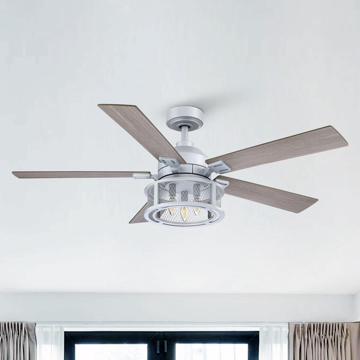 52" Silver Metal Mesh Reversible 5-Blade LED Ceiling Fan with Remote