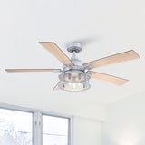 52" Silver Metal Mesh Reversible 5-Blade LED Ceiling Fan with Remote