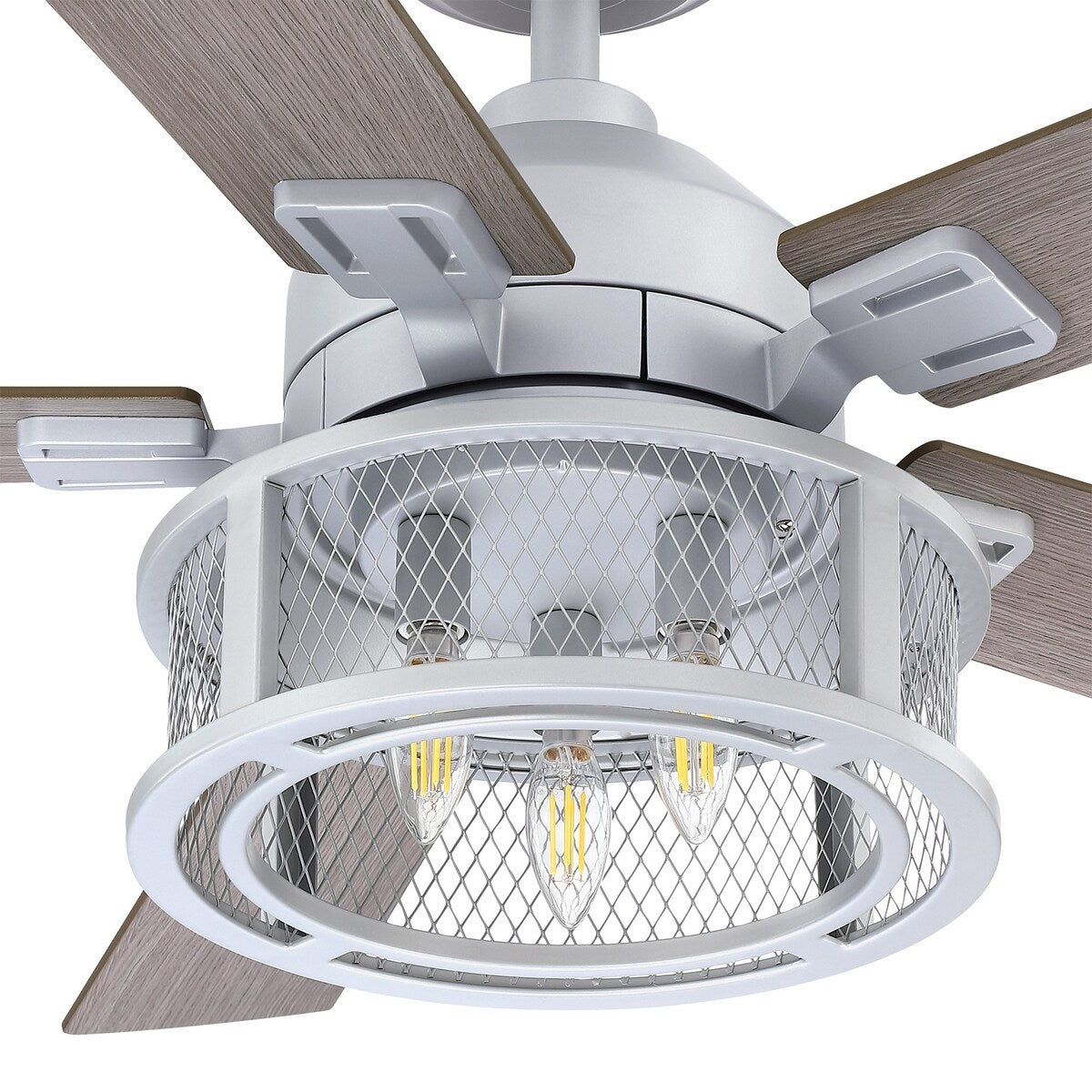 52" Silver Metal Mesh Reversible 5-Blade LED Ceiling Fan with Remote