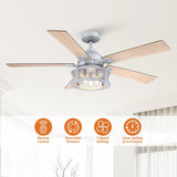 52" Silver Metal Mesh Reversible 5-Blade LED Ceiling Fan with Remote