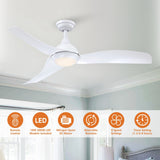 52" Modern White ABS Integrated LED Ceiling Fans with Light and Remote