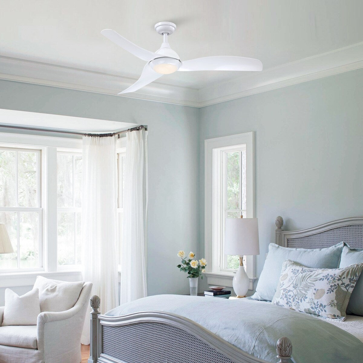52" Modern White ABS Integrated LED Ceiling Fans with Light and Remote