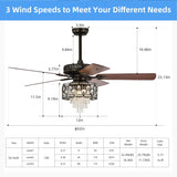 52" Wood Ceiling Fans with Lights Remote Control, 5 Blade, AC Motor