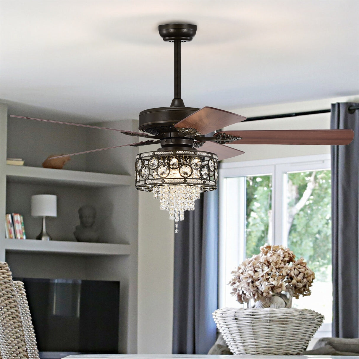 52" Wood Ceiling Fans with Lights Remote Control, 5 Blade, AC Motor